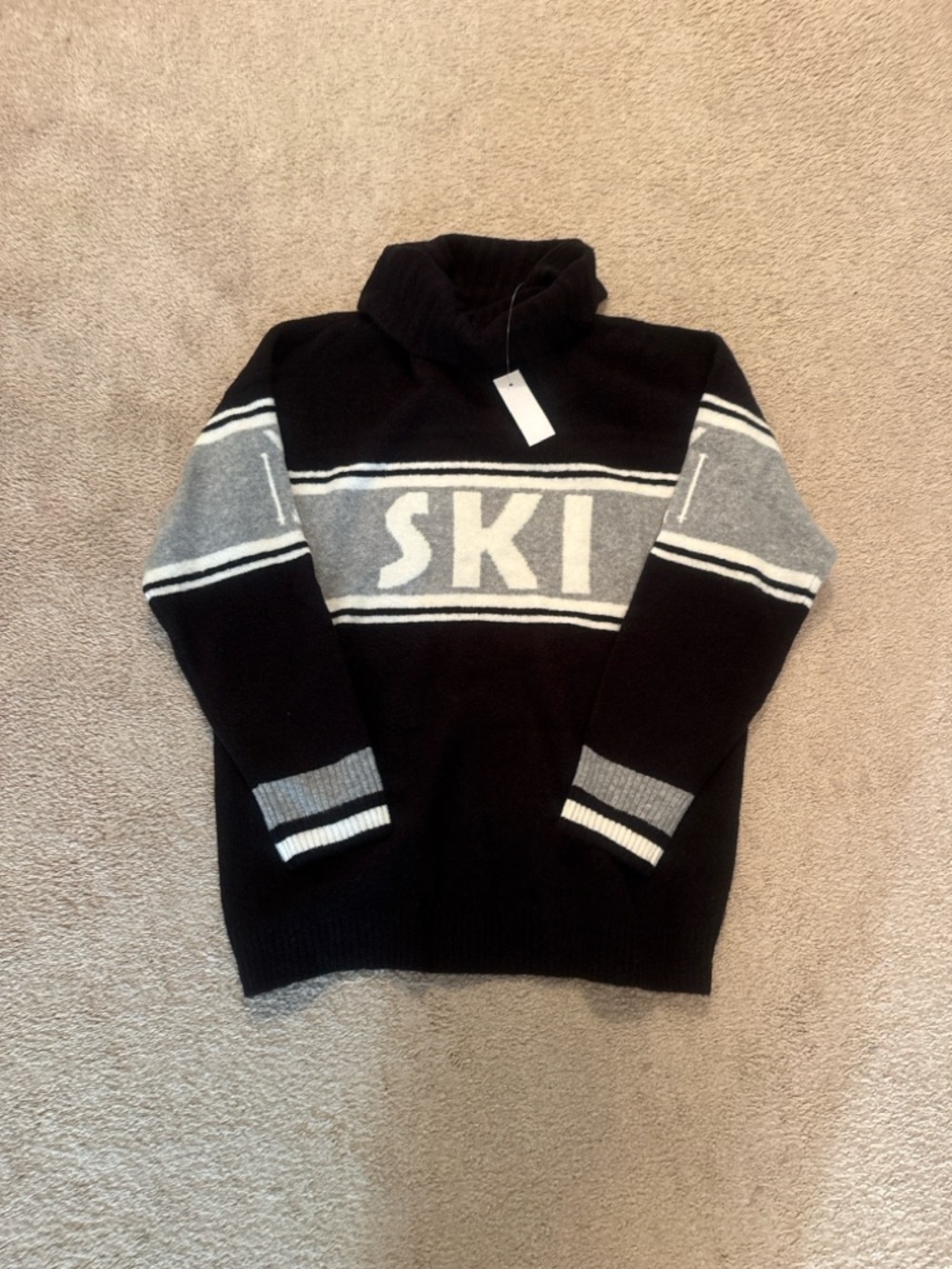 Lou & Grey Ski Sweater Black Gray Turtleneck Size Large NWT